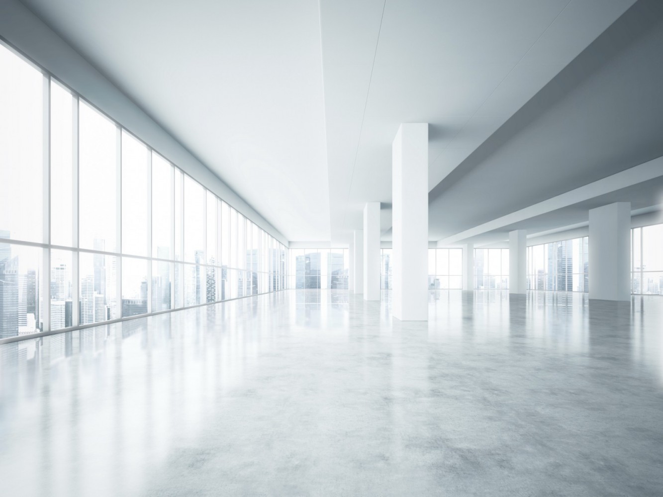 Empty white office interior with city view